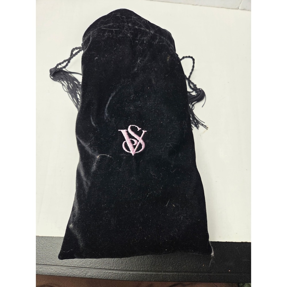 Victorias Secret Womens Black Velvet Pink Monogram Slippers with Dust Bag Size M